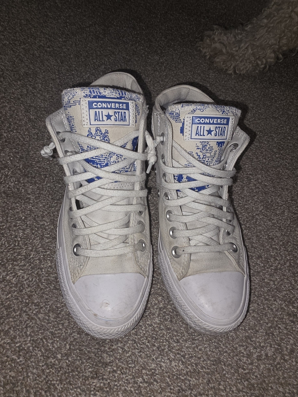 Converse All Star Women's High-Top Sneakers in Off-White with Blue Logo